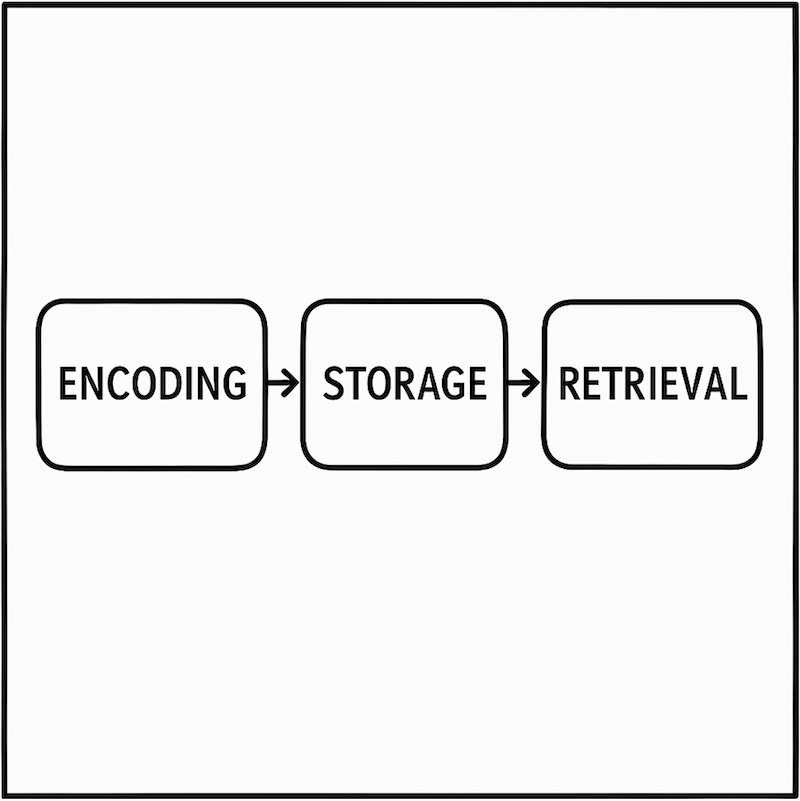 An infographic showing three connected boxes labeled Encoding, Storage, and Retrieval.