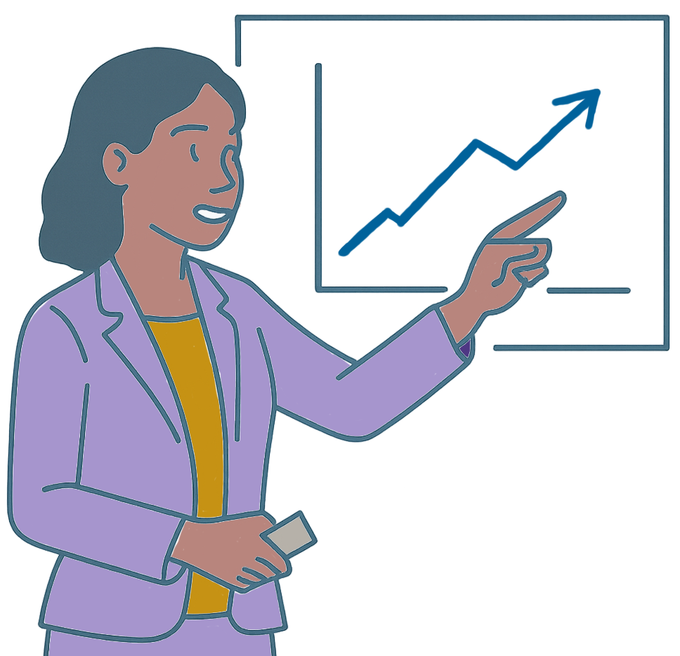 An instructor points to a graph on a whiteboard.
