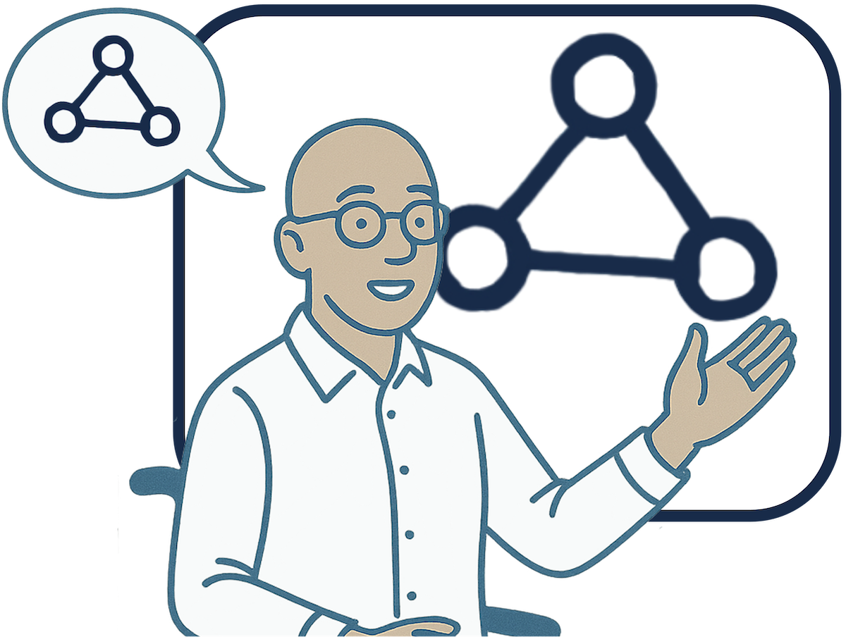 An instructor gestures to a diagram on a whiteboard behind him. A speech bubble next to him also has the diagram.